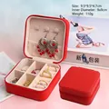 Red square PU leather jewelry box with zipper and interior slots for rings and earrings - Square PU Leather Zipper Style / Red