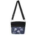 Sac bandoulière en nylon noir avec imprimé tête de mort fleuri et sangle ajustable - Bleu