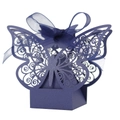 Laser-cut hollow butterfly gift box in navy blue with a sheer organza ribbon bow - Sapphire Blue