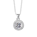Elegant silver-plated round cut pendant necklace featuring a sparkling halo of zircons - Xl-45 (with Chain)