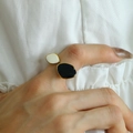 Irregular French style ring with gold plating and black and white enamel geometric charms - Gold Black and White Enamel