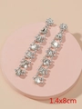Sparkling crystal double heart fringe earrings in silver finish, size 1.4x8cm - Silver Floral Top Pear-Shaped Tassel Earrings DTE1616769S