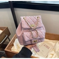 Pink quilted mini backpack with gold chain straps and elegant diamond lattice pattern - Large / Purple