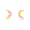 Minimalistische S925 Silber Mondsichel-Ohrstecker mit rosa Emaille-Inlay in Gold - Rosa Emaille Mond Stecker