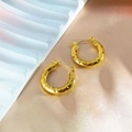 Minimalist 18k gold plated stainless steel hoop earrings with unique hammered texture - Hammered Hoop Style (EH253)