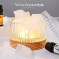 White crystal aroma lamp with glass container and wooden base for home fragrance decoration - White Crystal Set