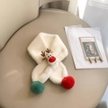 White fleece kids Christmas reindeer scarf with red nose and festive pom poms - Reindeer (White)