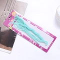 Detail of light blue hair styling tool kit in retail packaging with comb and pull hair pin - Sky Blue
