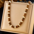 Retro tiger eye bead and stainless steel chain necklace set on premium display box - Beaded Necklace (N3064)
