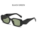 Retro geometric square frame sunglasses with black glossy finish and dark green lenses - Glossy Black Frame Green Lens