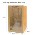 Extra large kraft paper gift bag with window and ribbon handle, size 61x36x36cm - Extra Large Kraft