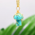 Handmade wire-wrapped turquoise mushroom pendant necklace with delicate gold chain - Turquoise Gold-tone