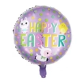 Purple Happy Easter foil balloon with cute cartoon rabbit, chick, and lamb patterns - 18 Inch Purple Rabbit Round