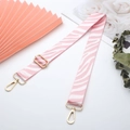 Pink and white zebra pattern wide canvas shoulder strap with gold metal lobster clasps - Pink Zebra