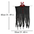 Hängende Halloween-Clown-Dekoration mit schwarzem Netzgazekörper und Streifenkragen - Roter Knopf
