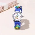 Kids sports watch with blue silicone strap and 3D crocodile pattern on beige background - Blue