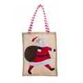 Linnen kerstcadeautasje met kerstman-patroon en rood gestreepte handvatten - Kerstman
