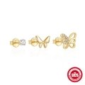 S925 sterling silver gold stud earring set with butterfly and zircon designs - Gold Butterfly