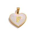 Golden heart pendant with white mother of pearl inlay featuring letter F charm - Letter F / Gold