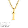 Minimalist stainless steel necklace featuring a 14K gold plated letter I pendant - Letter Style(I) (CDNP014) / Gold