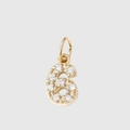 Golden number 6 pendant crafted in stainless steel with sparkling clear zircon inlay - 6-Gold