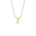 Detail view of 18K gold plated stainless steel snake chain with a polished letter K pendant - Style K