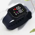 Dark blue digital sports watch with heart rate monitor and silicone strap on marble background - Royal Blue