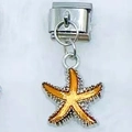 Italian charm link with orange starfish enamel pendant for DIY stainless steel bracelets - Yellow Starfish