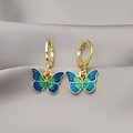 Golden butterfly earrings with blue-green enamel wings in a vintage Chinese style - E2964-9/Gradient Enamel Butterfly