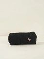Black quilted makeup bag with pink bow detail and diamond stitching for women - Small Pouch / Black
