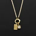 Stainless steel tennis chain necklace with crystal and gold letter L pendant - Letter L (XNL0116)