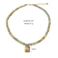Colorful natural stone beaded necklace with a golden square pendant and clear center stone - Natural Stone (Gold Square Pendant)