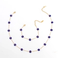 Bohemian jewelry set with gold stainless steel chain and blue beaded floral charms - Royal Blue Necklace And Bracelet