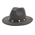 Detail of dark gray felt hat featuring a black leather band with metallic diamond studs - M (56-58cm) / Dark Gray