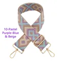 Detail of diamond pattern woven bag strap in purple and light blue with gold metal hooks - 10-Light Purple Blue Nude Pink