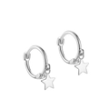 S925 sterling silver geometric hoop earrings featuring a polished star pendant - Star Dangle Earrings / 925 Silver / ERH134 Platinum Plated