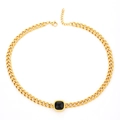 Collier à chaîne cubaine dorée avec pendentif en pierre noire carrée et fermoir mousqueton - Collier Noir / Or