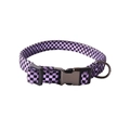 Purple and black checkerboard pet collar with secure metal D-ring and buckle - Purple