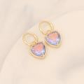 Fashionable 18K gold-plated heart earrings with purple gradient stone on a white background - Royal Blue (4#)