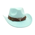 Light blue faux suede Western cowboy hat with silver bull head and brown leather band - One Size / Emerald Green