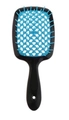 Black and blue hollow grid hairbrush with anti-tangle bristles and ergonomic handle - Blue-Black Handle