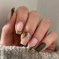 French emerald green and gold glitter press-on nails with elegant abstract line art - JP3031 With Glue Style