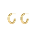 Detailed view of large hollow C-shaped gold hoop earrings with a high-polished finish - Gold Basic Hollow Tube C-Shape Hoop 25mm