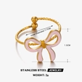 Anello in acciaio inossidabile con fiocco rosa, fascia a treccia e finitura oro - Fiocco Rosa (Fascia Dorata)
