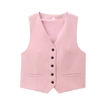 Lichtroze colbertvest met V-hals, vijf zwarte knopen en een professionele pasvorm - XS / Kostuumvest / Roze
