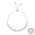 Verstellbares S925 Sterlingsilber Armband mit leuchtenden weißen Süßwasserperlen - 5-6mm Natürliche Süßwasserperle / Silber