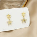 Exquisite gold floral earrings with S925 silver needle and pave crystals on a card - Gold Flower Faux Diamond Earrings (E2319-9) 925 Sterling Silver Earring Post