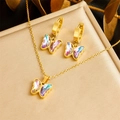 Parure papillon dorée avec collier et boucles d'oreilles aux cristaux irisés - Style Papillon Dégradé Iridescent (N2865)