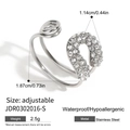 Adjustable silver stainless steel horseshoe ring with sparkling cubic zirconia pavé - Silver