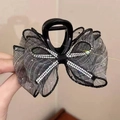 Elegante fermaglio per capelli a fiocco in rete nera per bambine con strass brillanti - 487 Clip per Capelli con Fiocco [Grigio]